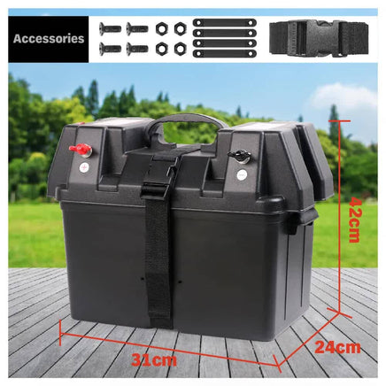 12V 100AH Deep Cycle Battery Box Portable Power Storage Marine Solar USB Camping Outdoor Recreation Kings Warehouse