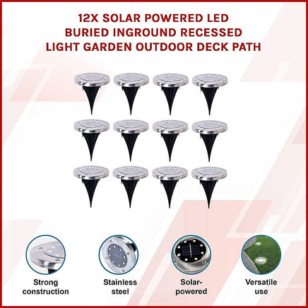 12x Solar Powered LED Buried Inground Recessed Light Garden Outdoor Deck Path Home & Garden Kings Warehouse