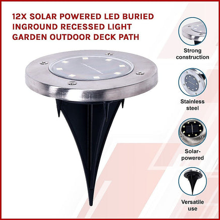12x Solar Powered LED Buried Inground Recessed Light Garden Outdoor Deck Path Home & Garden Kings Warehouse