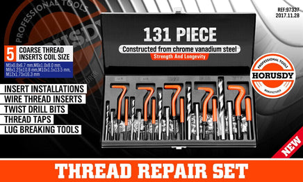 131Pc Metric Thread Repair Kit HSS Drill Helicoil Set Heli Coil Tap Insert with Case Auto Accessories Kings Warehouse
