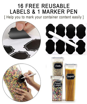 14 Pieces Airtight Food Storage and BPA Free Plastic with Easy Lock Black Lids Labels for Kitchen Kings Warehouse