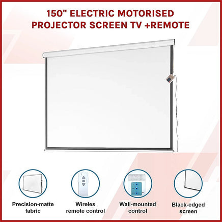 150" Electric Motorised Projector Screen TV +Remote Audio & Video Kings Warehouse