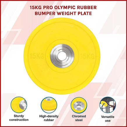 15KG PRO Olympic Rubber Bumper Weight Plate Sports & Fitness Kings Warehouse