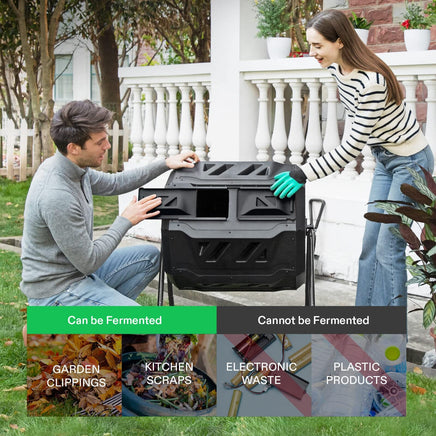 160L Large Outdoor Compost Bin Dual Chamber Tumbling Composter Tumbler Rotating Kings Warehouse
