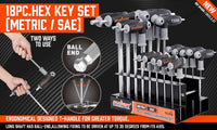 18-Piece T-Handle Hex Key Set, SAE/Imperial & Metric Sizes Allen Wrench Set Long Arm with Ball End Home & Garden Kings Warehouse