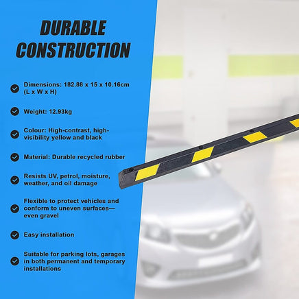 180cm Heavy Duty Rubber Curb Parking Guide Wheel Driveway Stopper Reflective Yellow Tools Kings Warehouse