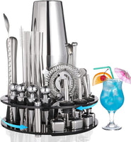 19 Pieces Cocktail Shaker Set Bartender Kit with Rotating 360 Display Stand and Professional Bar Set Tools KingsWarehouse 