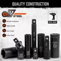 19Pc Deep Socket Set Impact 1/2" Drive Extension Bars Flexible Adapter 10-24mm Auto Accessories Kings Warehouse