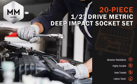 19Pc Deep Socket Set Impact 1/2" Drive Extension Bars Flexible Adapter 10-24mm Auto Accessories Kings Warehouse