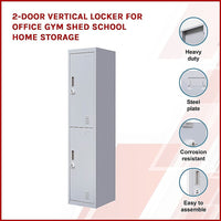 2-Door Vertical Locker for Office Gym Shed School Home Storage Furniture Kings Warehouse