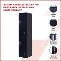 2-Door Vertical Locker for Office Gym Shed School Home Storage Furniture Kings Warehouse