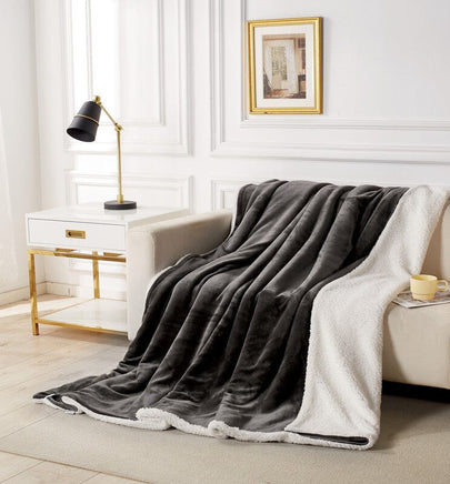 2 in 1 Teddy Sherpa Quilt Cover Set and Blanket double size charcoal Home & Garden Kings Warehouse