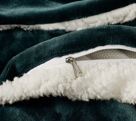 2 in 1 Teddy Sherpa Quilt Cover Set and Blanket double size emerald green Home & Garden Kings Warehouse