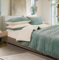 2 in 1 Teddy Sherpa Quilt Cover Set and Blanket double size sage green Furniture Kings Warehouse