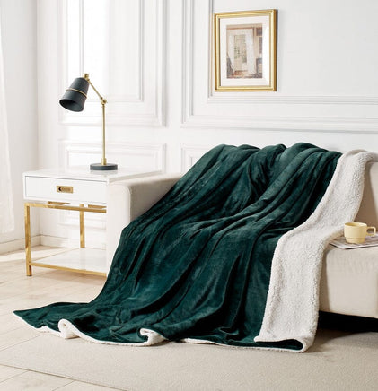 2 in 1 Teddy Sherpa Quilt Cover Set and Blanket single size emerald green Home & Garden Kings Warehouse
