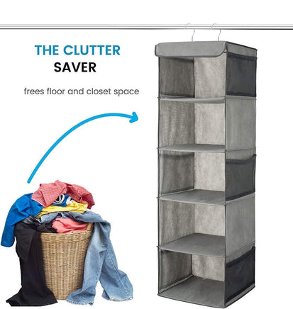 2 Pack 5 Foldable Shelf Hanging Closet Organizer Space Saver with Side Accessories Pockets for Clothes Storage bedroom furniture Kings Warehouse