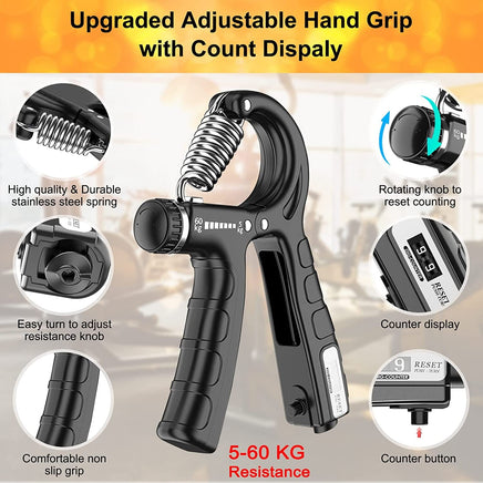 2 Pack Adjustable Hand Grip Strengthener for Hand Grip Strength and Wrist Rehabilitation (Resistance 5-60 kg) Kings Warehouse