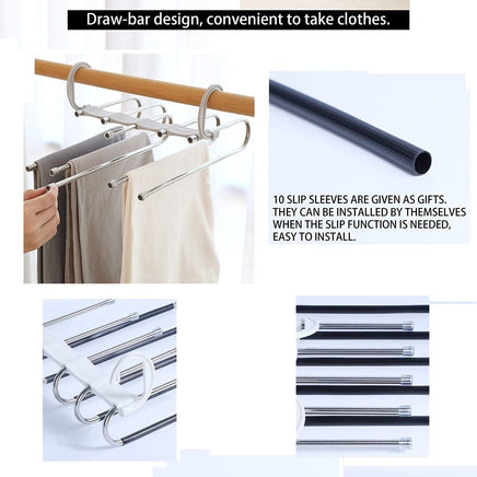2 Pack Adjustable Multi-Layer 5 in 1 Pants Hanger for Wardrobe and Home Storage (White) bedroom furniture Kings Warehouse