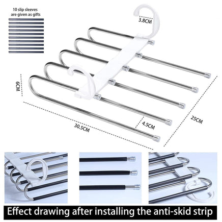 2 Pack Adjustable Multi-Layer 5 in 1 Pants Hanger for Wardrobe and Home Storage (White) bedroom furniture Kings Warehouse