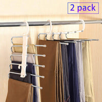 2 Pack Adjustable Multi-Layer 5 in 1 Pants Hanger for Wardrobe and Home Storage (White) bedroom furniture Kings Warehouse