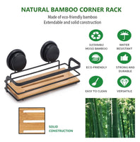 2 Pack Rectangular Bamboo Corner Shower Caddy Shelf Basket Rack with Premium Vacuum Suction Cup No-Drilling for Bathroom and Kitchen Fun in the Sun Kings Warehouse 