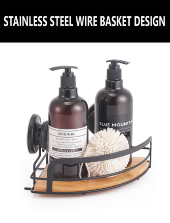 2 Pack Round Bamboo Corner Shower Caddy Shelf Basket Rack with Premium Vacuum Suction Cup No-Drilling for Bathroom and Kitchen Fun in the Sun Kings Warehouse