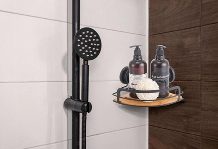 2 Pack Round Bamboo Corner Shower Caddy Shelf Basket Rack with Premium Vacuum Suction Cup No-Drilling for Bathroom and Kitchen Fun in the Sun Kings Warehouse