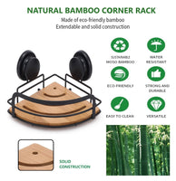 2 Pack Round Bamboo Corner Shower Caddy Shelf Basket Rack with Premium Vacuum Suction Cup No-Drilling for Bathroom and Kitchen Fun in the Sun Kings Warehouse
