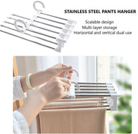 2 Pack Stainless Steel Adjustable 5 in 1 Pants Hangers Non-Slip Space Saving for Home Storage bedroom furniture Kings Warehouse