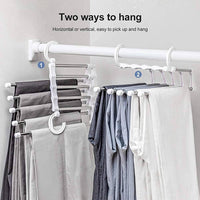 2 Pack Stainless Steel Adjustable 5 in 1 Pants Hangers Non-Slip Space Saving for Home Storage bedroom furniture Kings Warehouse