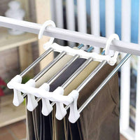 2 Pack Stainless Steel Adjustable 5 in 1 Pants Hangers Non-Slip Space Saving for Home Storage bedroom furniture Kings Warehouse 