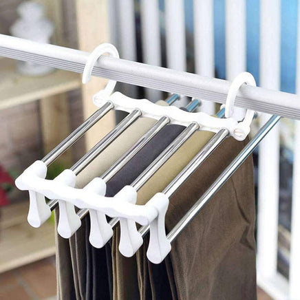2 Pack Stainless Steel Adjustable 5 in 1 Pants Hangers Non-Slip Space Saving for Home Storage bedroom furniture Kings Warehouse