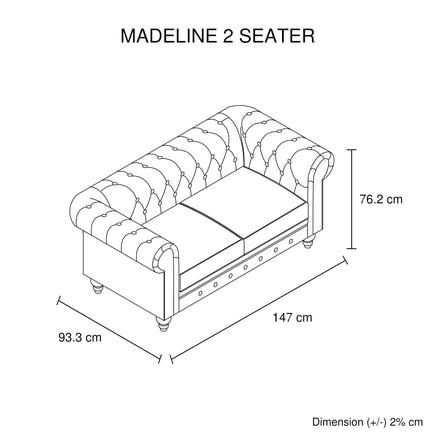 2 Seater Brown Sofa Lounge Button Tufted in Faux Leather Furniture Kings Warehouse