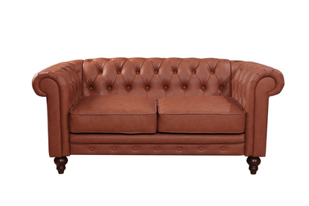 2 Seater Brown Sofa Lounge Button Tufted in Faux Leather Furniture Kings Warehouse