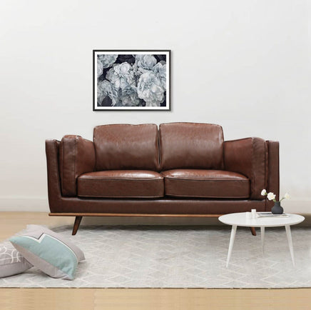 2 Seater Faux Leather Sofa Brown Modern Lounge Set for Living Room Couch with Wooden Frame Furniture Kings Warehouse