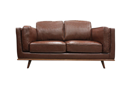 2 Seater Faux Leather Sofa Brown Modern Lounge Set for Living Room Couch with Wooden Frame Furniture Kings Warehouse