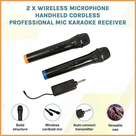 2 x Wireless Microphone Handheld Cordless Professional Mic Karaoke Receiver Audio & Video Kings Warehouse