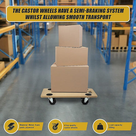 200kg Heavy Duty Hand Dolly Furniture Wooden Trolley Cart Moving Platform Mover Tools Kings Warehouse