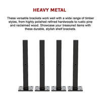 20cm Floating Shelf Brackets Industrial Metal Shelving Supports 4-Pack - Black Furniture Kings Warehouse