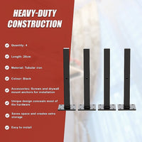 20cm Floating Shelf Brackets Industrial Metal Shelving Supports 4-Pack - Black Furniture Kings Warehouse