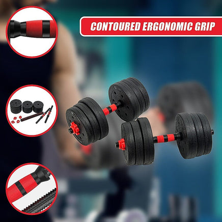 20kg Adjustable Rubber Dumbbell Set Barbell Home GYM Exercise Weights Sports & Fitness Kings Warehouse