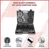 20kg Black Dumbbell Set with Carrying Case Sports & Fitness Kings Warehouse