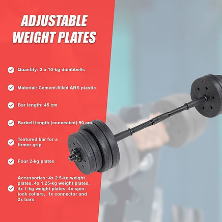 20kg Dumbbell Set Home Gym Fitness Exercise Weights Bar Plate Sports & Fitness Kings Warehouse