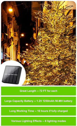 20m 200 LED Solar Powered Outdoor Lights with 8 Lighting Modes and Waterproof for Home,Garden and Decoration Kings Warehouse