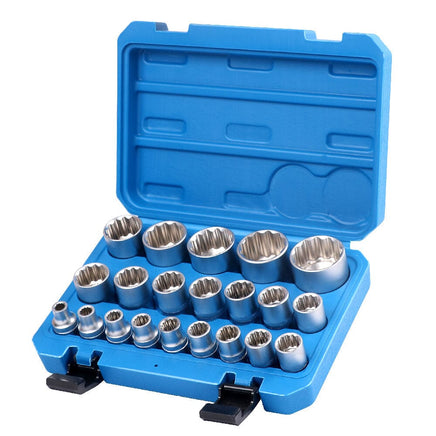 21Pc 12-Point Socket Set 1/2-inch Drive Grip Sleeve Storage Case Metric 8mm-36mm Tools Kings Warehouse