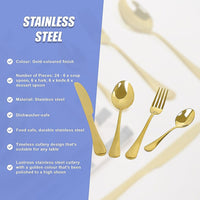 24-piece Gold Cutlery Flatware Stainless Steel Silverware Set Reflective Mirror Finish Home & Garden Kings Warehouse