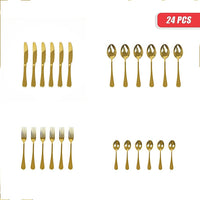 24-piece Gold Cutlery Flatware Stainless Steel Silverware Set Reflective Mirror Finish Home & Garden Kings Warehouse