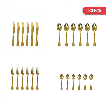 24-piece Gold Cutlery Flatware Stainless Steel Silverware Set Reflective Mirror Finish Home & Garden Kings Warehouse