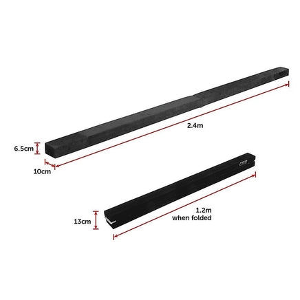 2.4m (8FT) Gymnastics Folding Balance Beam Black Synthetic Suede Sports & Fitness Kings Warehouse