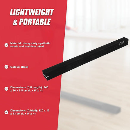 2.4m (8FT) Gymnastics Folding Balance Beam Black Synthetic Suede Sports & Fitness Kings Warehouse